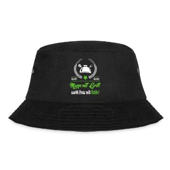 Mann mit Grill Frau mit Kohle Grillsprüche BBQ - Bucket Hat - Schwarz - Vorne