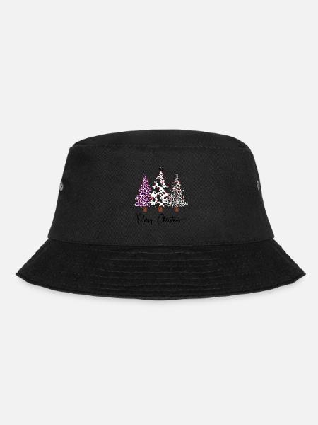 Merry Christmas Leopard Buffalo Plaid Trees, Xmas - Bucket Hat - black