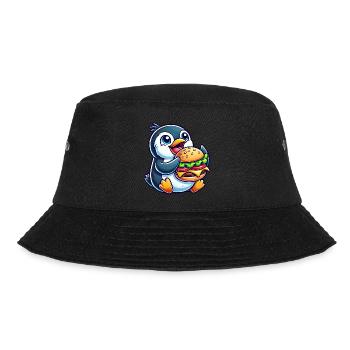 Skurriler Pinguin mit Hamburger lustig Chibi - Bucket Hat - Schwarz - Vorne - Lela (165cm)