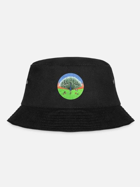 Zwei Vögel spielen auf den Federn eines Pfaus - Bucket Hat - Schwarz