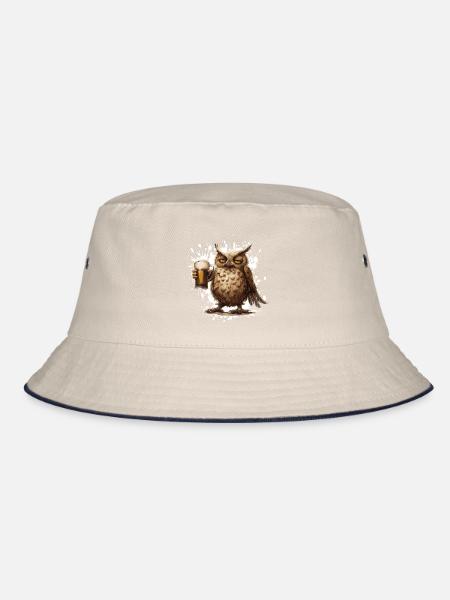 Eule Bier Lustig - Bucket Hat - Natur/Navy - Vorne