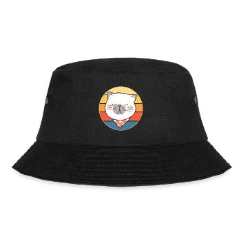 Funny Cute Kawaii Cat Face Retro Sunset - Bucket Hat - black - Front - Lela (165cm)