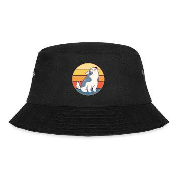 Funny Kawaii Cute Husky Dog Vintage Retro Sunset - Bucket Hat - black - Front - Lela (165cm)