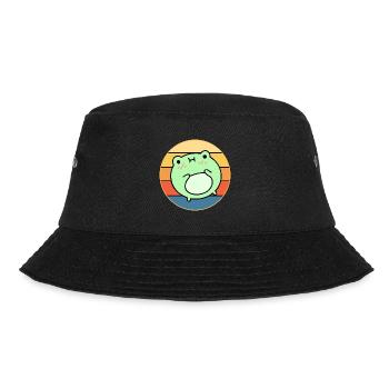 Süßer Frosch Vintage Retro Sonnenuntergang Tierliebhaber - Bucket Hat - Schwarz - Vorne - Lela (165cm)