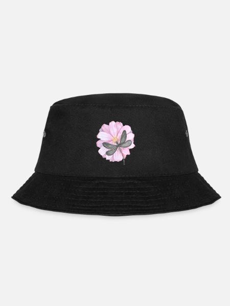 Libelle mit zarter rosa Blume - Bucket Hat - Schwarz