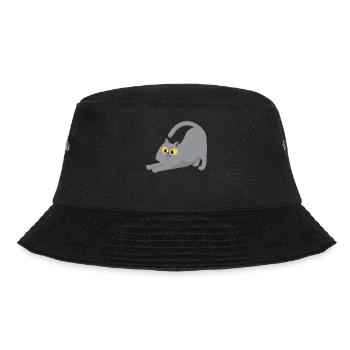 Glückliche graue Katze Stretching - Bucket Hat - Schwarz - Vorne - Lela (165cm)