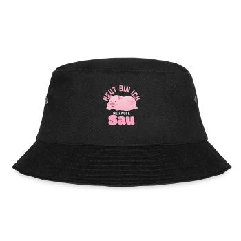 Schwein T-Shirt Heut bin ich ne faule Sau - Bucket Hat - Schwarz - Vorne - Lela (165cm)