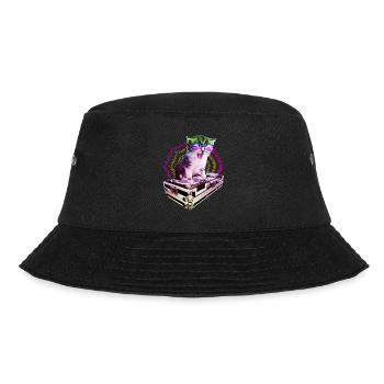 Katze Brille Turntable DJ Disco Club Nachtleben - Bucket Hat - Schwarz - Vorne - Lela (165cm)
