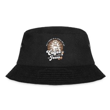 Ich brauche nur Kaffee und ganz viel Jesus - Bucket Hat - Schwarz - Vorne - Lela (165cm)