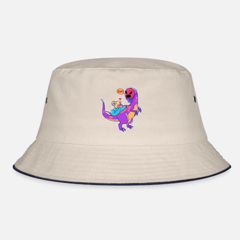 verliebtes Mädchen kuschelt auf einem Dinosaurier Bucket Hat