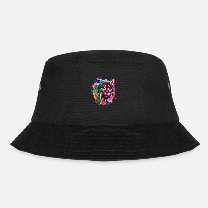 Luchs Aquarell Wasserfarben Bunt Geschenk - Bucket Hat - Schwarz