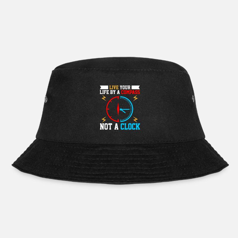 Wisdom Clock with Compass Motif - Bucket Hat - black