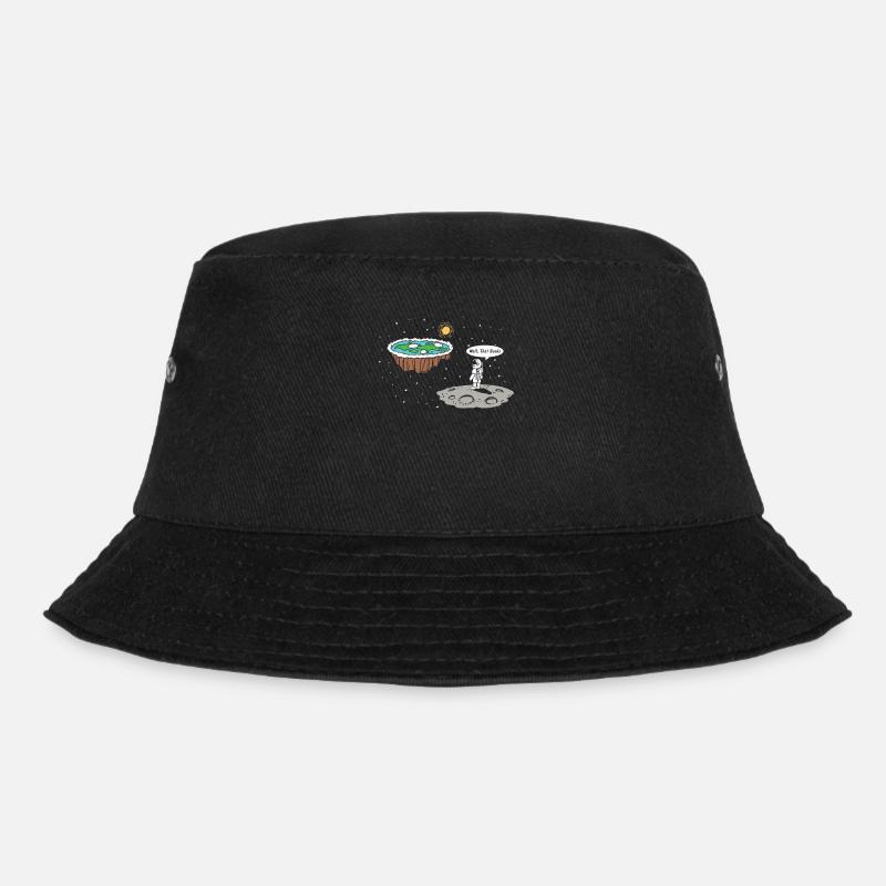 Moon landing flat earth disk - Bucket Hat - black