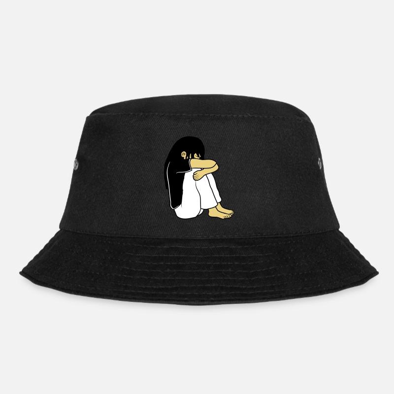 Trauriges Sitzendes Mädchen - Bucket Hat - Schwarz