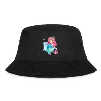 Mermaid Riding Dolphin For Woman Kids Cute Mermaid - Bucket Hat - Schwarz - Vorne - Lela (165cm)