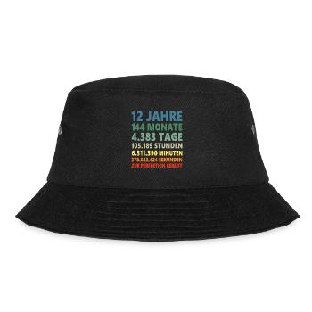 12. Geburtstag 12 Jahre 12ter Geburtstagsgeschenk - Bucket Hat - Schwarz - Vorne - Lela (165cm)