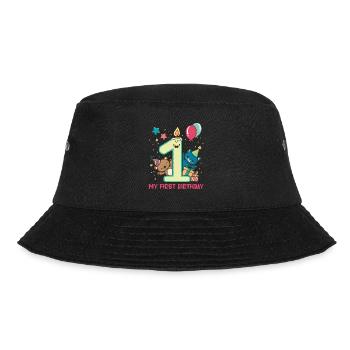Birthday Baby - 1st Birthday Bear and Cat - Bucket Hat - black - Front - Lela (165cm)