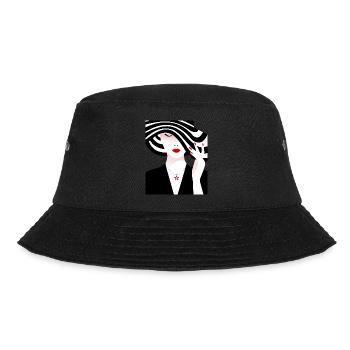 Woman with black and white striped hat - Bucket Hat - black - Front - Lela (165cm)
