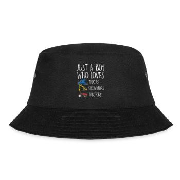 Just A Boy Who Loves Trucks Excavators Tractors - Bucket Hat - Schwarz - Vorne - Lela (165cm)