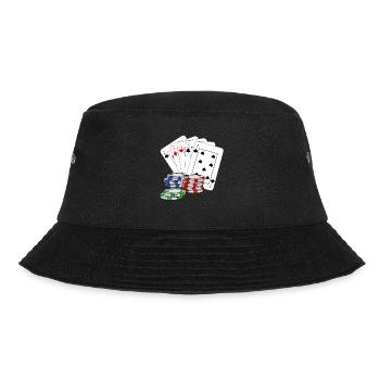 Poker Pokerkarten pokern Pokerface Kartenspiel - Bucket Hat - Schwarz - Vorne - Lela (165cm)