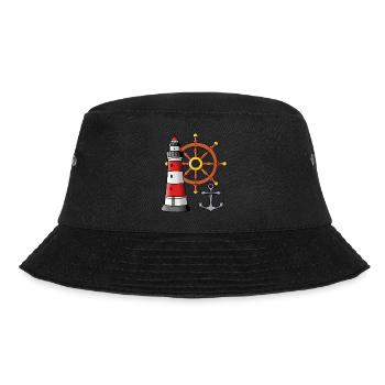 Leuchtturm Steuerrad Anker Maritim Seemann Ahoi - Bucket Hat - Schwarz - Vorne - Lela (165cm)