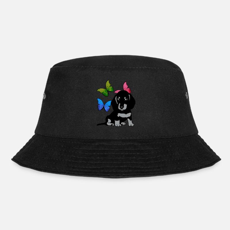 Hunde Frühling Dackel Hund Schmetterlinge - Bucket Hat - Schwarz