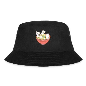 Kawaii Anime Cat Japanese Ramen Noodles - Cute - Bucket Hat - Schwarz - Vorne - Lela (165cm)