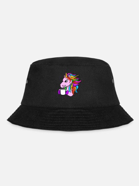 Angry Unicorn With Coffee - Bucket Hat - black