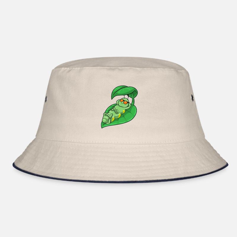 Raupe mit Blatt als Sonnenschirm Bucket Hat