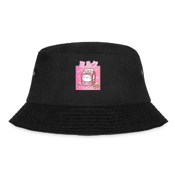 Funny Retro 90s Japan Erdbeer Milch Strawberry - Bucket Hat - Schwarz - Vorne - Lela (165cm)