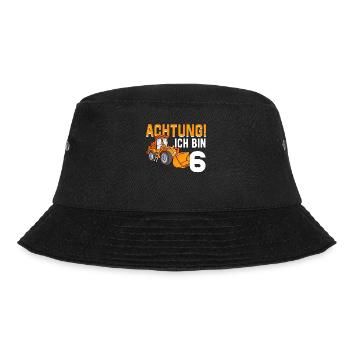 6. Geburtstag Achtung Ich Bin 6 Bagger Baustelle - Bucket Hat - Schwarz - Vorne - Lela (165cm)