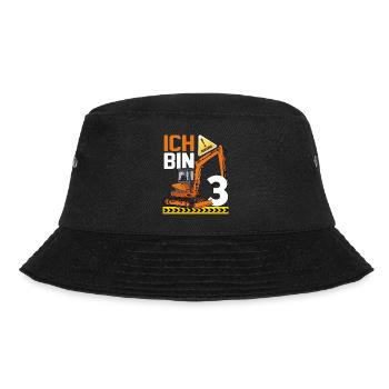 3. Geburtstag Achtung Ich Bin 3 Bagger Baustelle - Bucket Hat - Schwarz - Vorne - Lela (165cm)