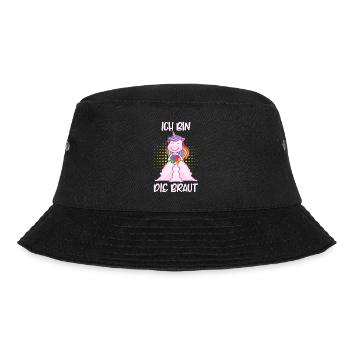 JGA Spruch ich bin die Braut Einhorn Polterabend - Bucket Hat - Schwarz - Vorne - Lela (165cm)