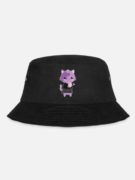 Katze Erdbeermilch Goth-Katze Goth Geschenk - Bucket Hat - Schwarz