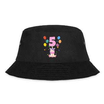 5. Geburtstag Kindergeburtstag 5 Jahre Einhorn - Bucket Hat - Schwarz - Vorne - Lela (165cm)