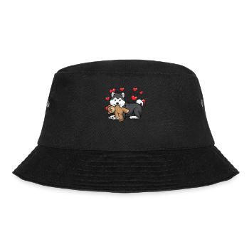 Pomsky dog with cuddly toy - Bucket Hat - black - Front - Lela (165cm)