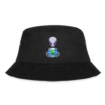 Alien hält Erde Weltraum Kosmisches Universum - Bucket Hat - Schwarz - Vorne - Lela (165cm)