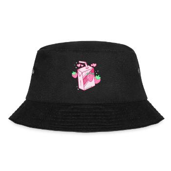 Erdbeermilch, Japanisch, Kawaii, Erdbeermilch - Bucket Hat - Schwarz - Vorne - Lela (165cm)