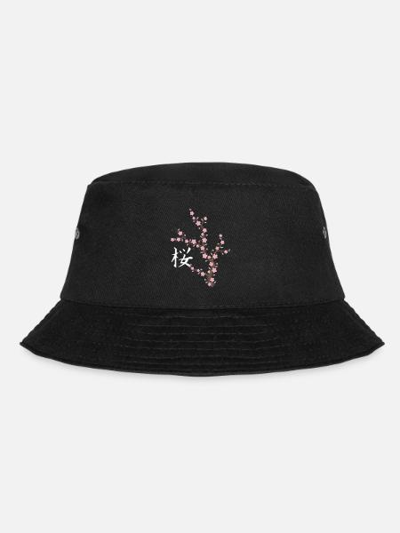 Japanese Cherry Blossom Kawaii - Bucket Hat - black