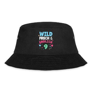 9. Geburtstag Wild, Frech & Endlich 9 Jahre - Bucket Hat - Schwarz - Vorne - Lela (165cm)