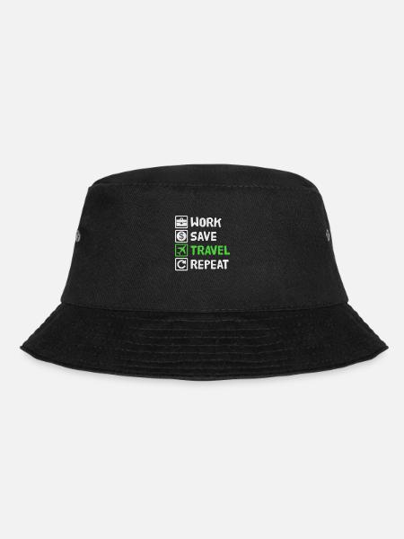 Work, Save, Travel, Repeat Vacation, Vacation, Travel, - Bucket Hat - black