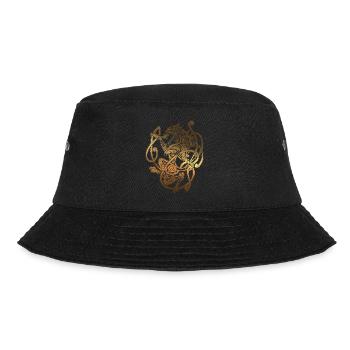 FENRIR - Wolf Odin - Vintage Gold - Nordisch Antik - Bucket Hat - Schwarz - Vorne - Lela (165cm)