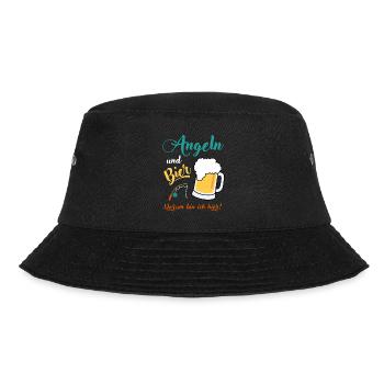Angeln und Bier darum bin ich hier Angler Geschenk - Bucket Hat - Schwarz - Vorne - Lela (165cm)