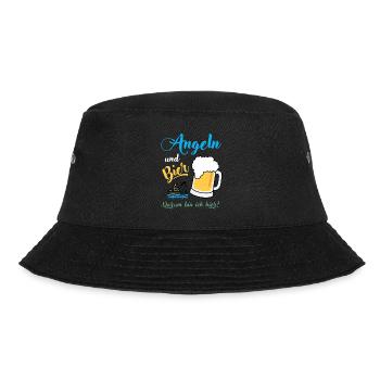 Angeln und Bier darum bin ich hier Angler Fischer - Bucket Hat - Schwarz - Vorne - Lela (165cm)