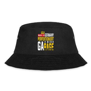 Made in Germany Perfektioniert in meiner Garage - Bucket Hat - Schwarz - Vorne - Lela (165cm)