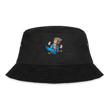 Cartoon Eule mit Bücherstapel - Büchereule - Bucket Hat - Schwarz - Vorne - Lela (165cm)