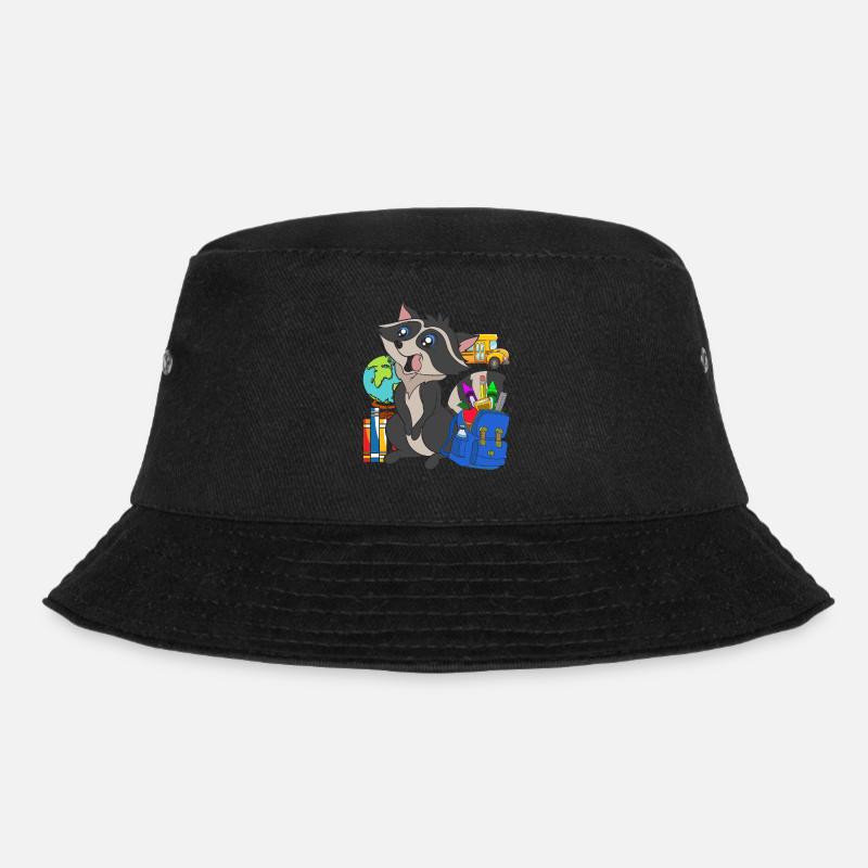 Schule Tiermotiv Geschenk Schulanfänger Waschbär - Bucket Hat - Schwarz