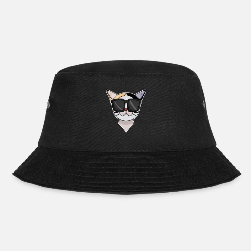 Japanese Bobtail Cat with Sunglasses - Bucket Hat - black