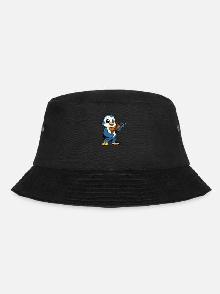 Comic Pinguin spielt Geige - Bucket Hat - Schwarz