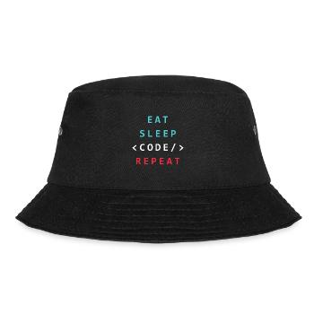 Coding IT Geek - Eat Sleep Code Repeat Programming - Bucket Hat - Schwarz - Vorne - Lela (165cm)
